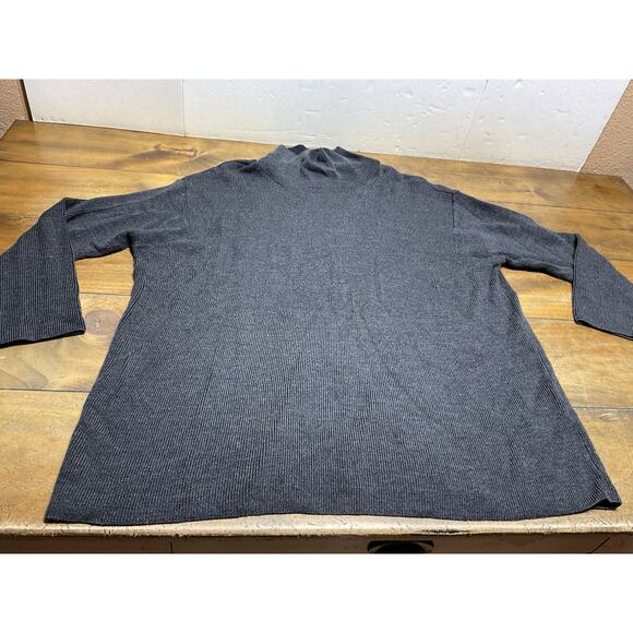 Eileen Fisher Charcoal Gray Mock Neck Extra Fine Merino Wool Tunic Sweater L - Picture 2 of 12